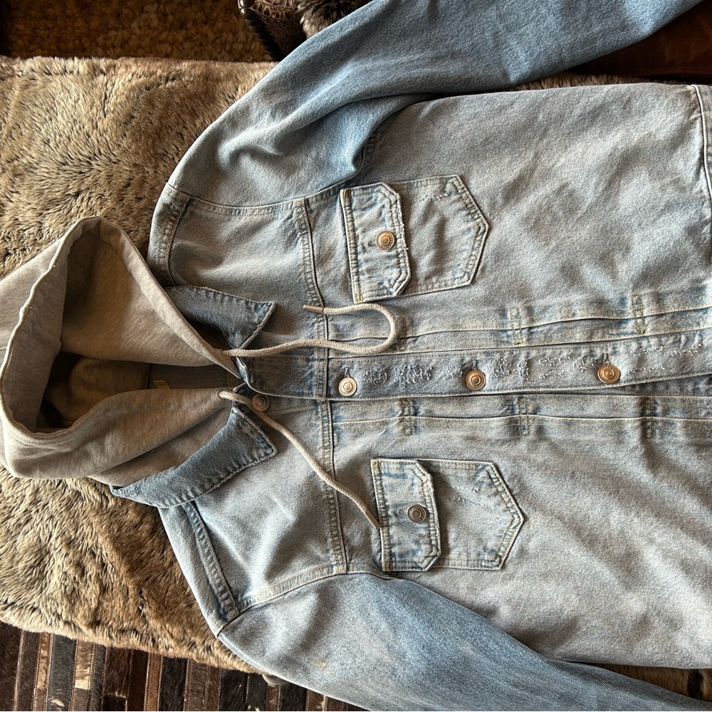 All Saints Denim Jacket with Hoodie - Picture 3 of 5